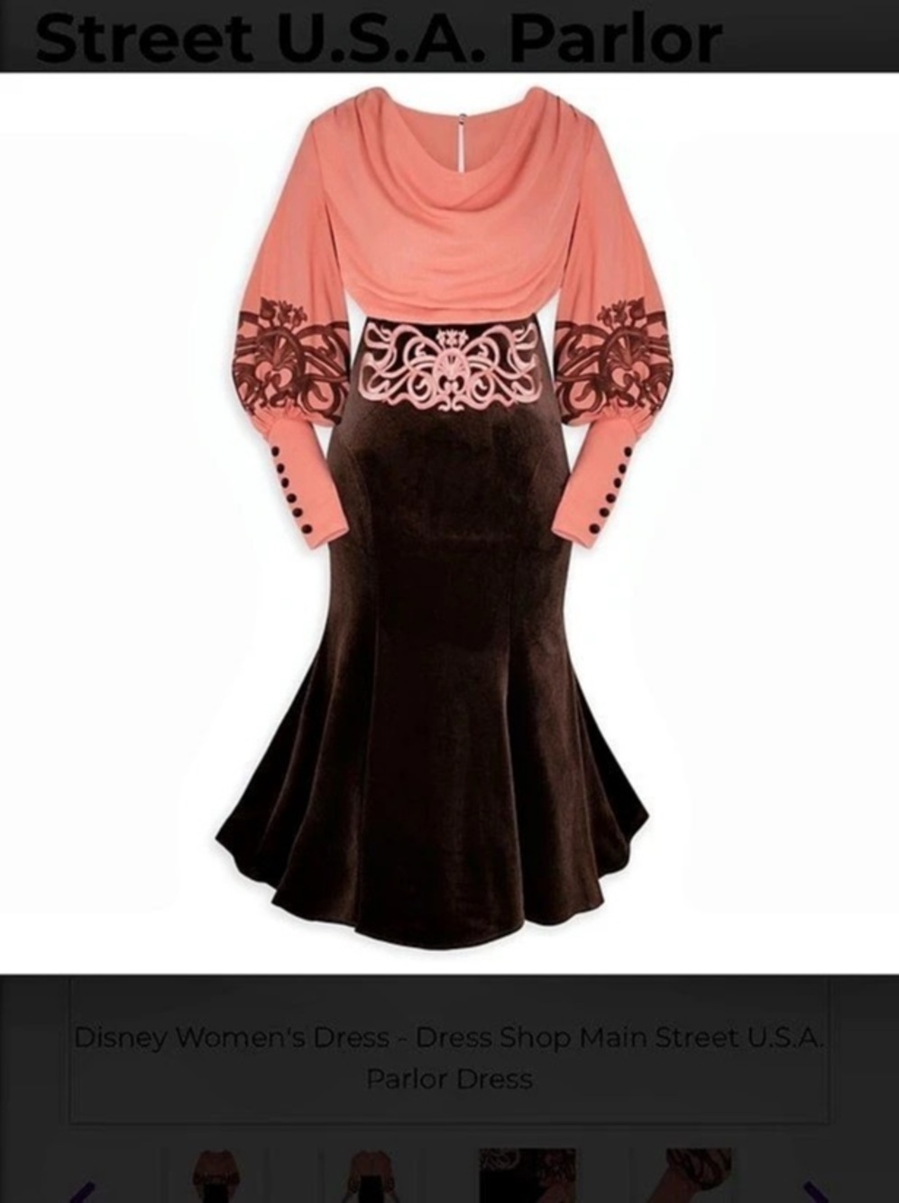 Disney Parks Main Street U.S.A. Collection dress Pink & Brown Velvet Retro Style